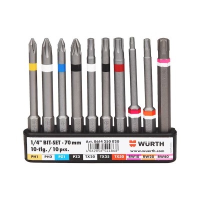 Würth Uç ürün gamı14 inç kemer klipsi 10 parça BİTS UÇ SETİ 14 İNÇ 70MM - 10 PARÇA