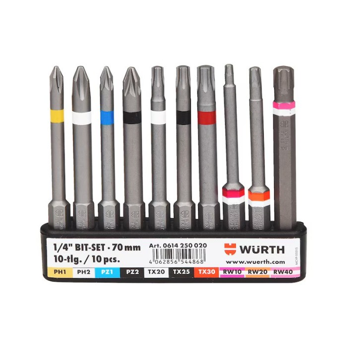 Würth Uç ürün gamı14 inç kemer klipsi 10 parça BİTS UÇ SETİ 14 İNÇ 70MM - 10 PARÇA