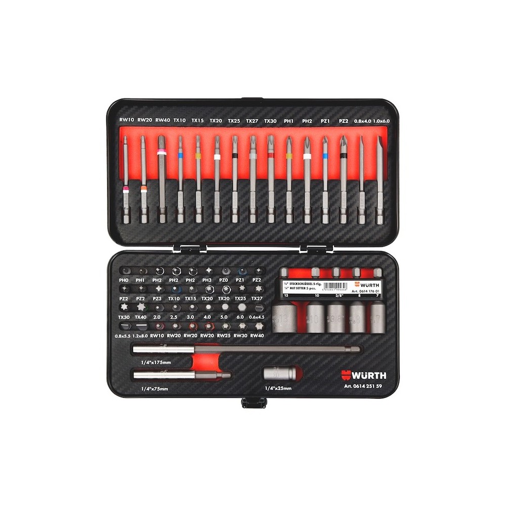 Würth Bits uç seti 59 parça göz alıcı karbon kaplamalı taşıyıcı köpük ile