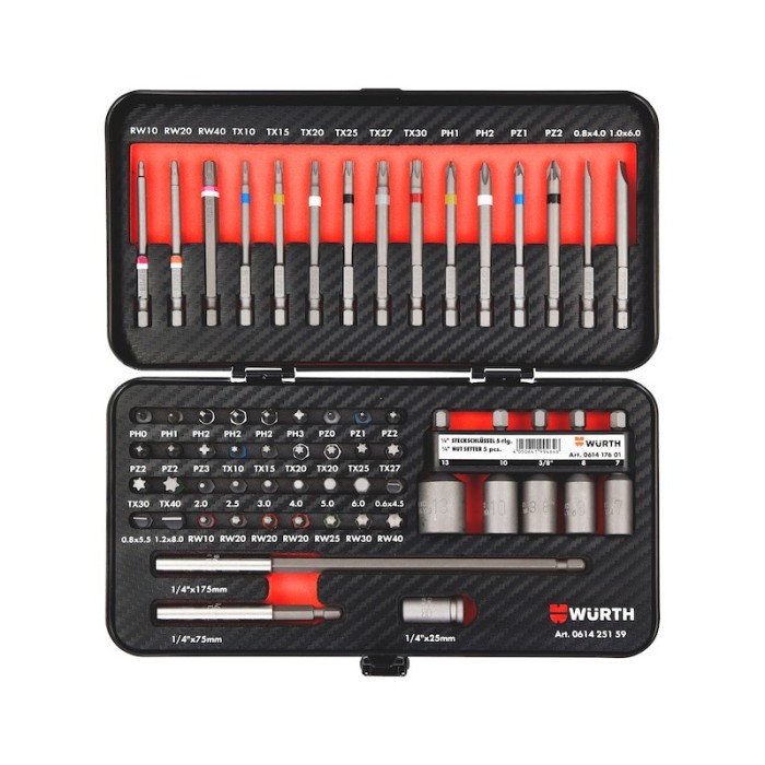 Würth Bits uç seti 59 parça göz alıcı karbon kaplamalı taşıyıcı köpük ile