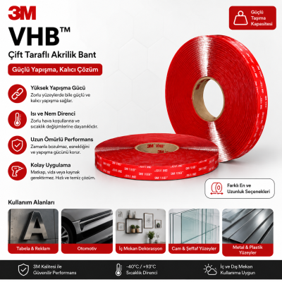 3M VHB Bant 4910F, Şeffaf, 19 mm x 33 m, 1.0 mm