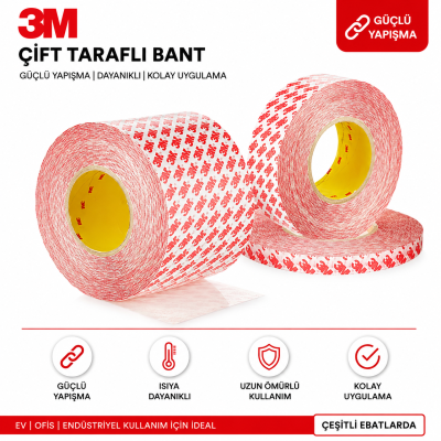 3M Çift Taraflı Bant GPT-020 Akrilik Şeffaf ve Ince Çok Güçlü Çift Taraflı
