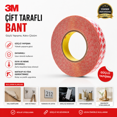 3M GPT-020 Çift Taraflı Bant - Şeffaf 4mm x 50 m
