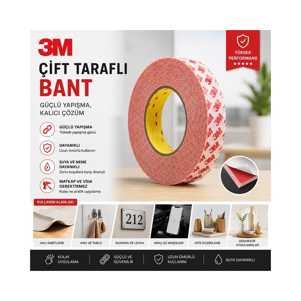 3m GPT-020 Çift Taraflı Bant 15mm X 50 Metre