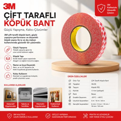 3m GPT-020 Çift Taraflı Bant 19mm  50 Metre