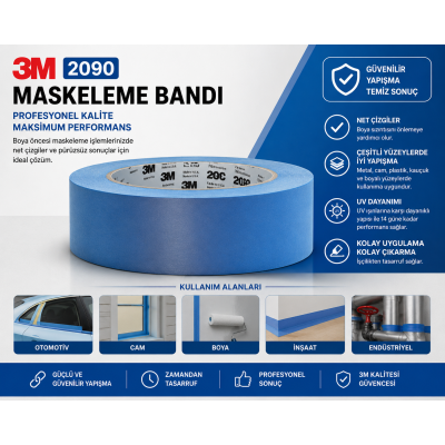 3M™ Profesyonel Maskeleme Bandı 2090, Genel Kullanım Amaçlı, 24 mm x 50 m