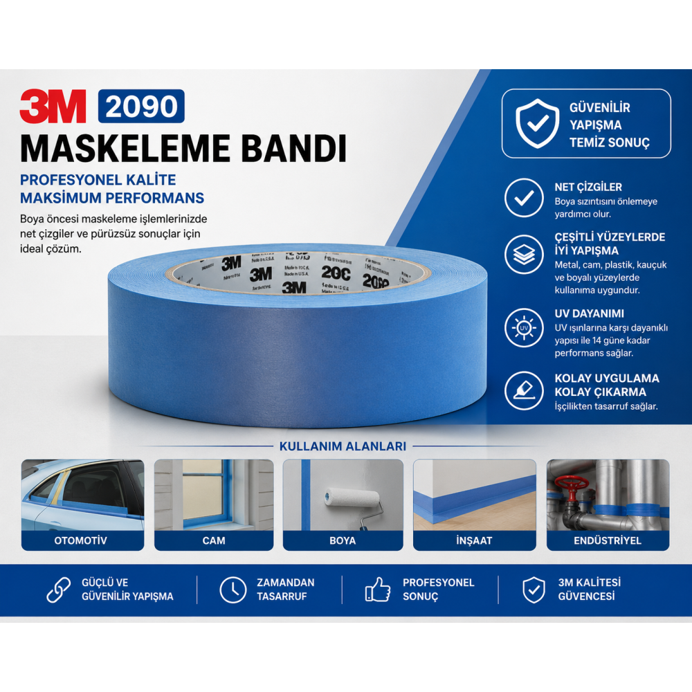 3M™ Profesyonel Maskeleme Bandı 2090, Genel Kullanım Amaçlı, 24 mm x 50 m