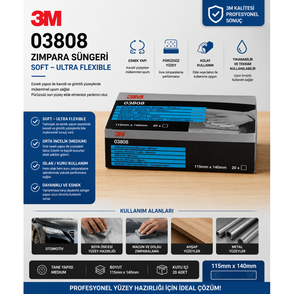 3m Tabaka Sünger Zımpara Medium 20 Adet/kutu 03808