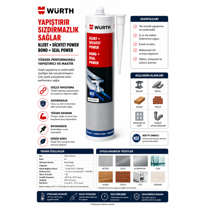Würth Konstrüksiyon yapıştırıcı Yapıştırıcı-Sızdırmaz Power 300 ml