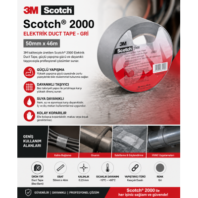 Scotch® 2000 Elektrik Duct Tape – Gri 50 mm x 46 m