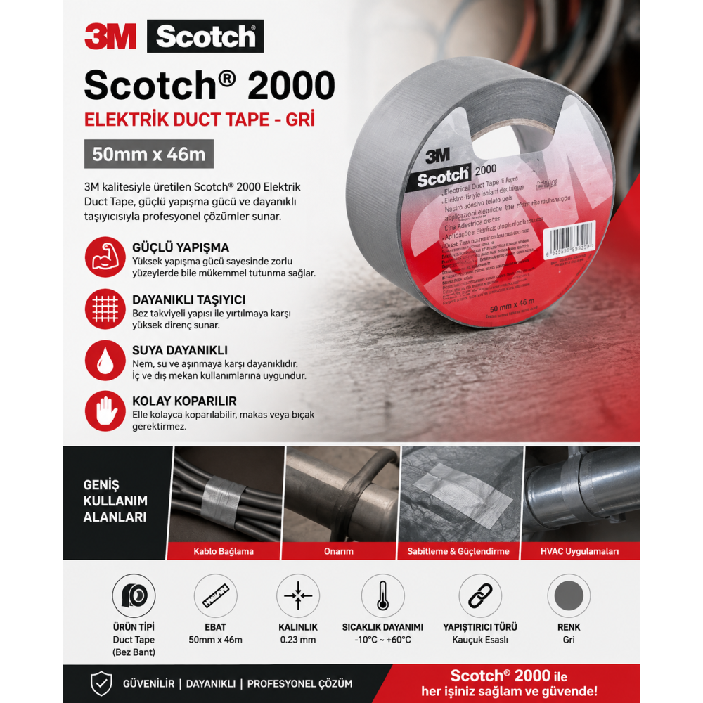 Scotch® 2000 Elektrik Duct Tape – Gri 50 mm x 46 m
