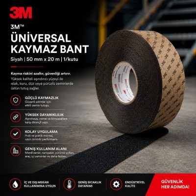 3M Üniversal Kaymaz Bant, Siyah, 50 mm x 20 m, 1/kutu