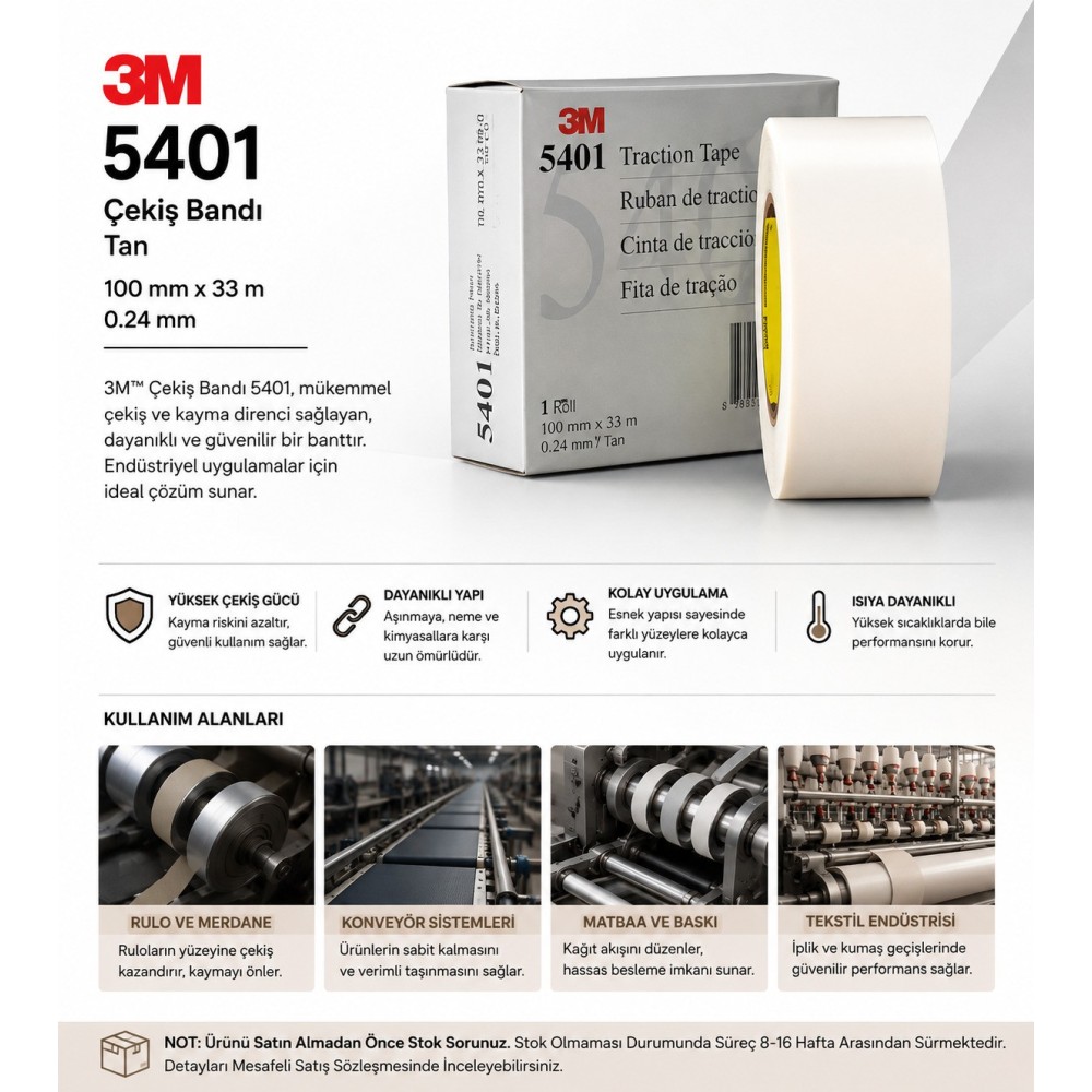 3M Çekiş Bandı 5401 Tan, 100 mm x 33 m, 0.24 mm
