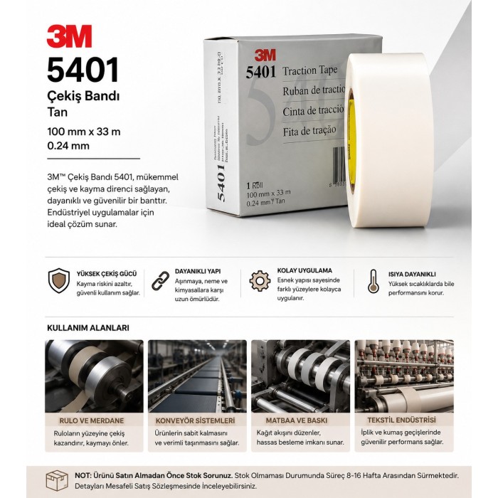 3M Çekiş Bandı 5401 Tan, 100 mm x 33 m, 0.24 mm