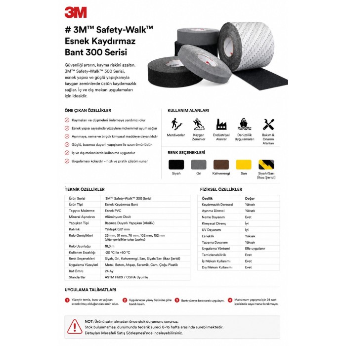3M Safety-Walk 300 Serisi Orta Esnek Kaydırmaz Bant