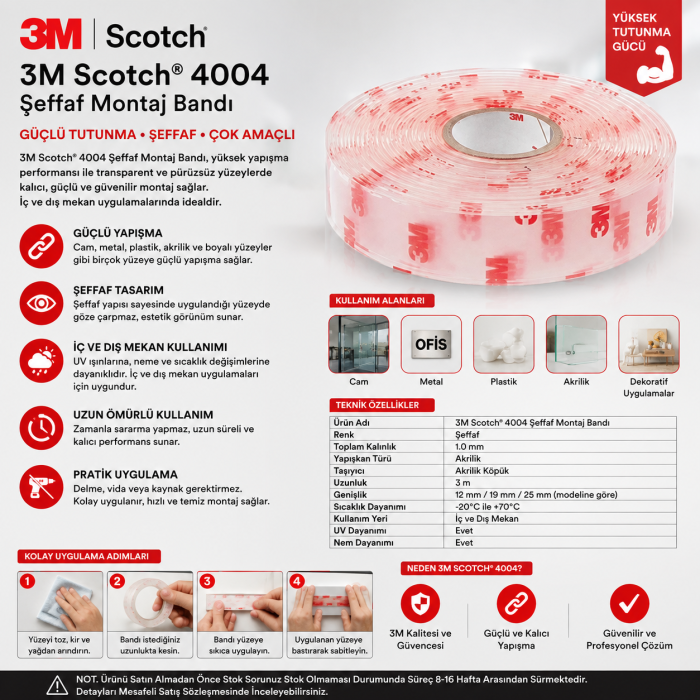 3m Scotch 4004 Şeffaf Montaj Bandı
