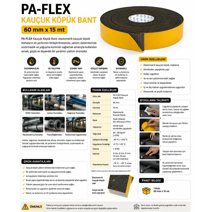 PA-FLEX KAUÇUK KÖPÜK BAND 60mm x 15mt