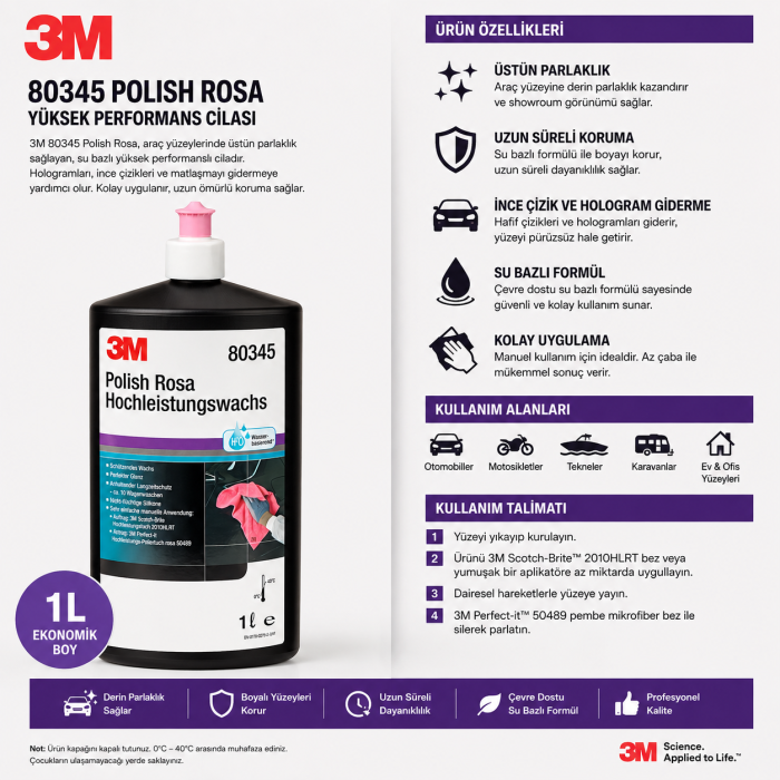 3m 80345 Pembe Renkli Boya Koruyucu Parlatıcı Oto Cilası 1 lt