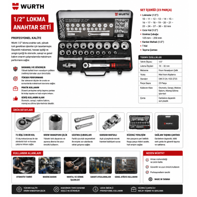 Würth 12 inç lokma anahtar seti