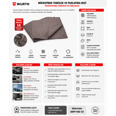 Würth Mikrofiber temizlik ve parlatma bezi