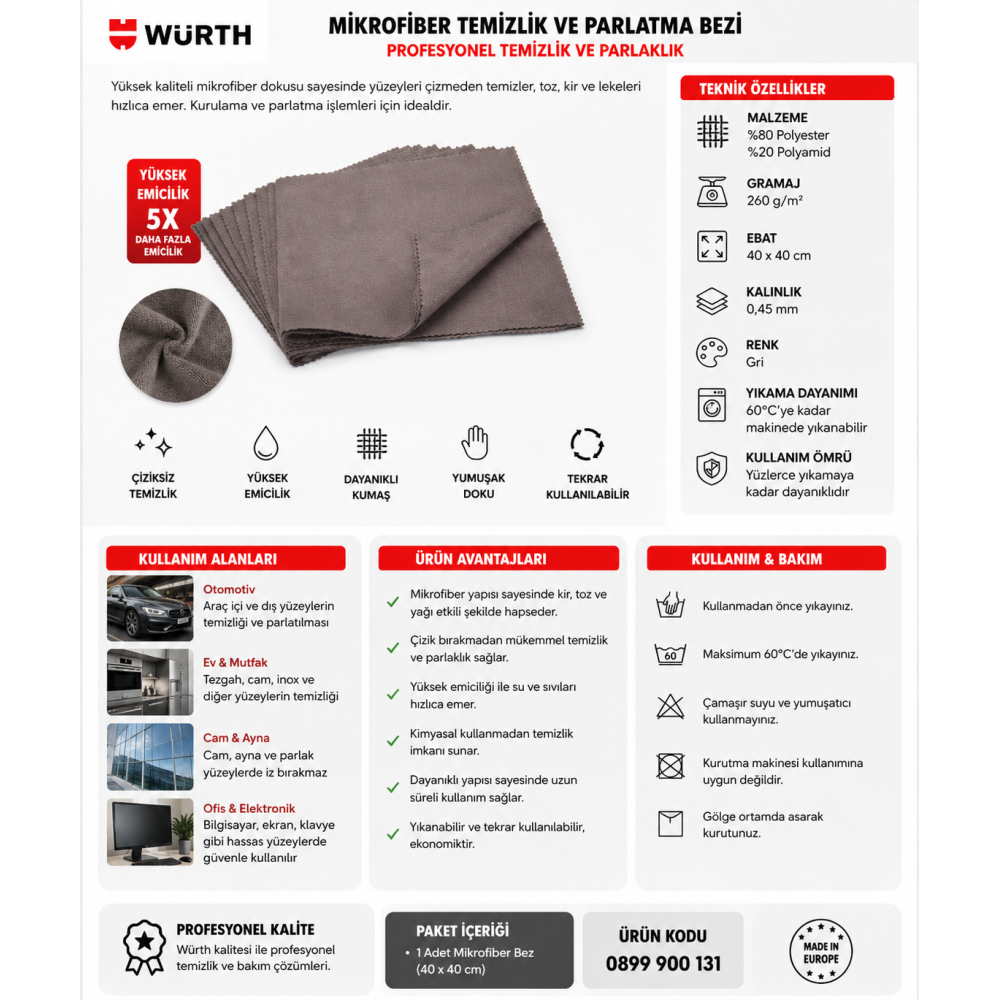 Würth Mikrofiber temizlik ve parlatma bezi