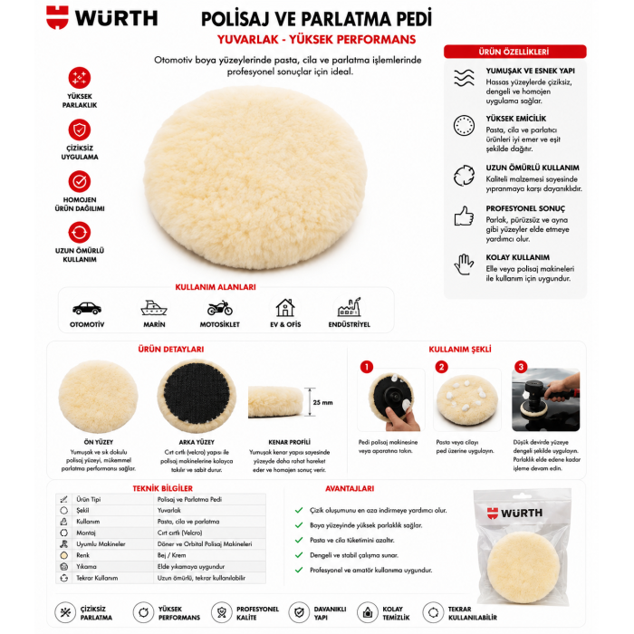 Würth CIRTLI KOYUN POSTU POLİSAJ PEDİ-BYZ-D200