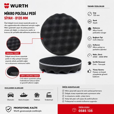 Würth MİKRO POLİSAJ PEDİ-SİYAH-D135MM