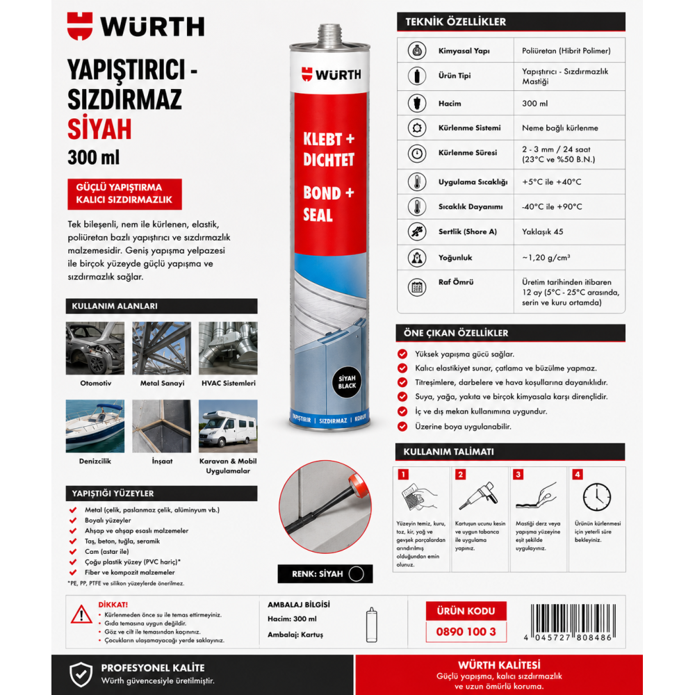 Würth YAPIŞTIRICI-SIZDIRMAZ SİYAH 300ML