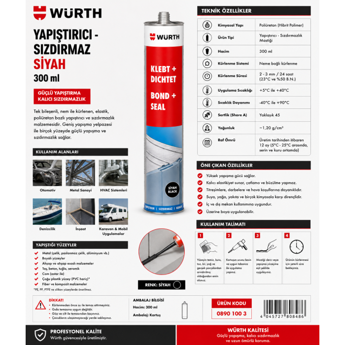 Würth YAPIŞTIRICI-SIZDIRMAZ SİYAH 300ML