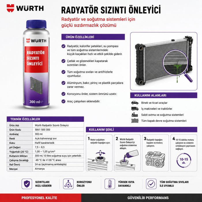 Würth RADYATÖR SIZINTI ÖNLEYİCİ 300ML