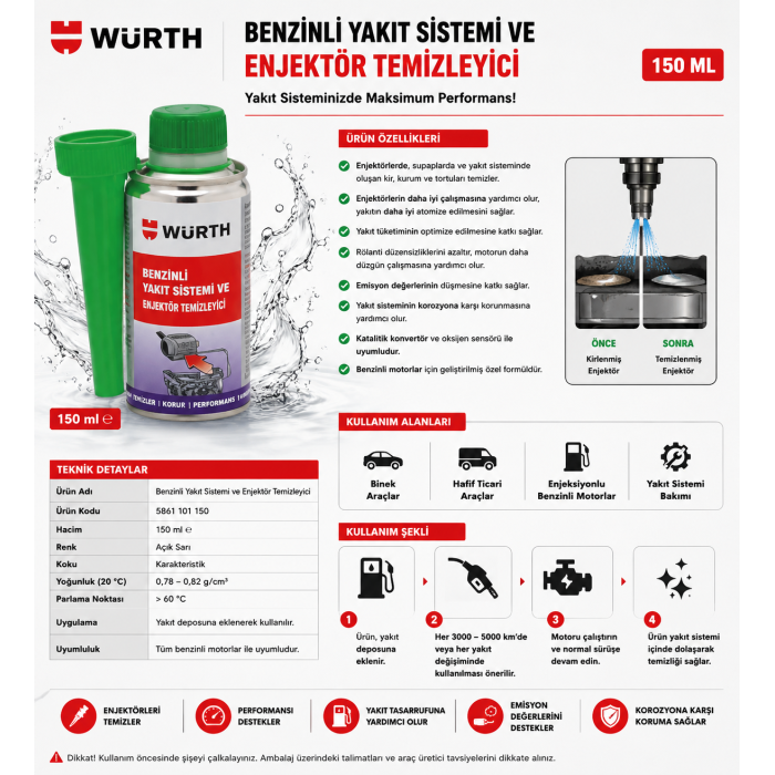 würth BENZİNLİ YAKTSİSTVE ENJEKTÖR TEM150ML