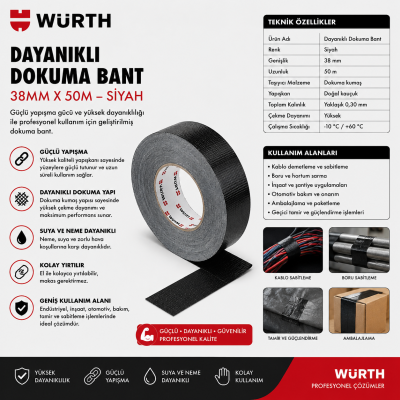 Würth DAYANIKLI DOKUMA BANT 38MMX50M SİYAH