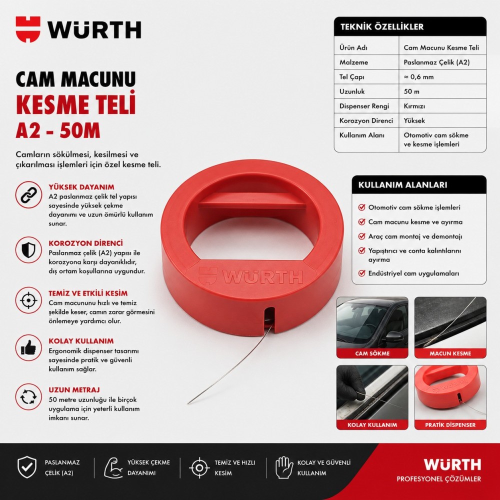 Würth CAM MACUNU KESME TELİ-A2-50M