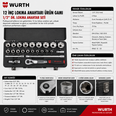 Würth 12 inç lokma anahtarı ürün gamı