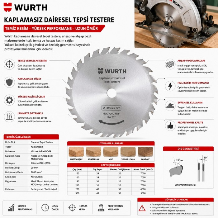 Würth Kaplamasız dairesel tepsi testere