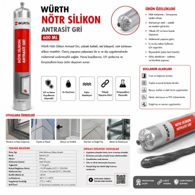 Würth NÖTR SİLİKON ANTRASİT GRİ 600ML