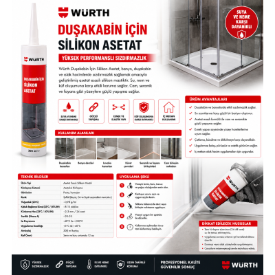Würth Duşakabin için silikon asetat