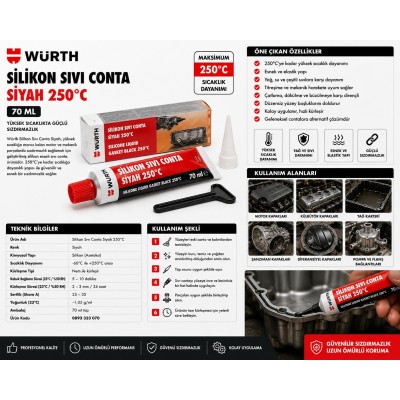 Würth SİLİKON SIVI CONTA SİYAH 250C 70ML