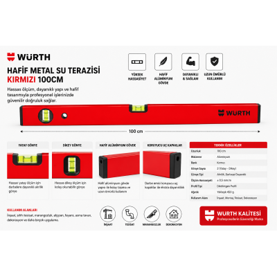Würth HAFİF METAL SU TERAZİSİ KIRMIZI 100CM