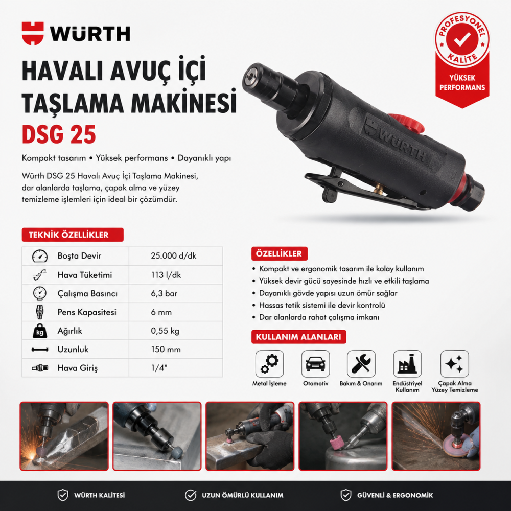 Würth  Havalı avuç içi taşlama makinesi DSG 25