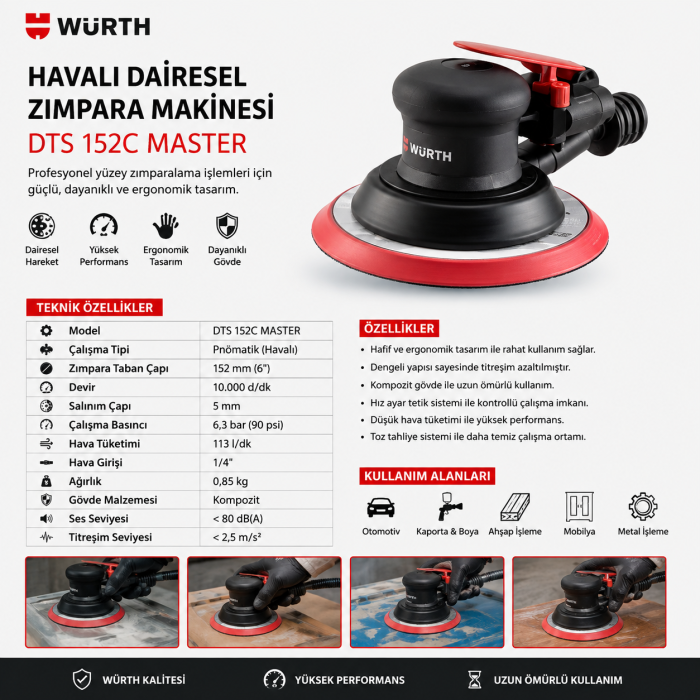 Würth HAVALI DAİRESEL ZIMPARA MAKDTS 152C MASTER