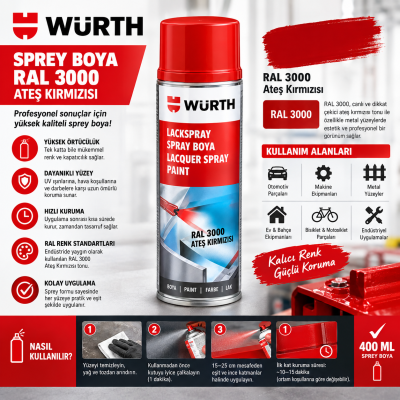Würth SPREY BOYA RAL3000 ATEŞ KIRMIZISI 400ML