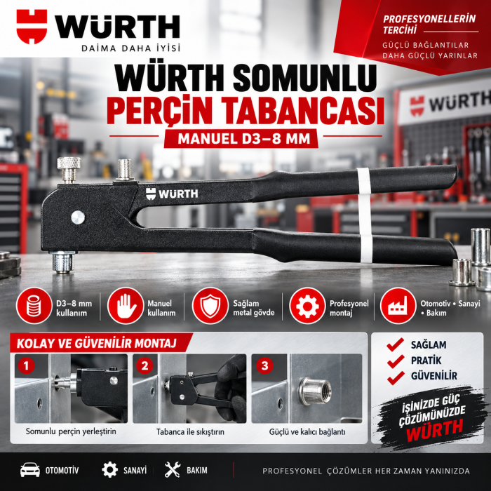 Würth SOMUNLU PERÇİN TABANCASI MANUELD3-8MM