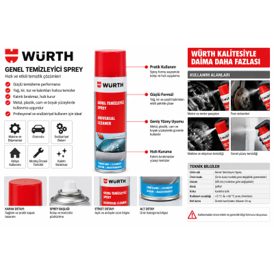 Würth AKTİF CAM TEMİZLEME KÖPÜĞÜ 500ML  12 ADET