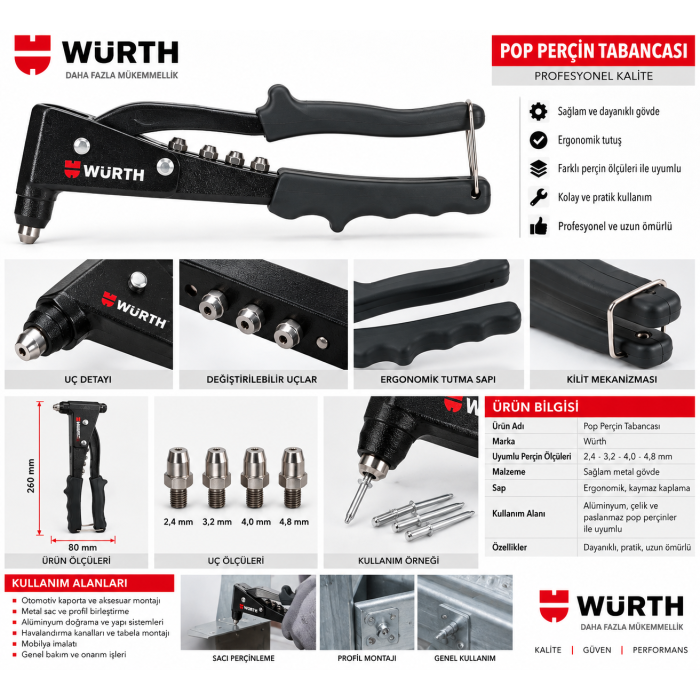Würth Manuel perçin pensesi