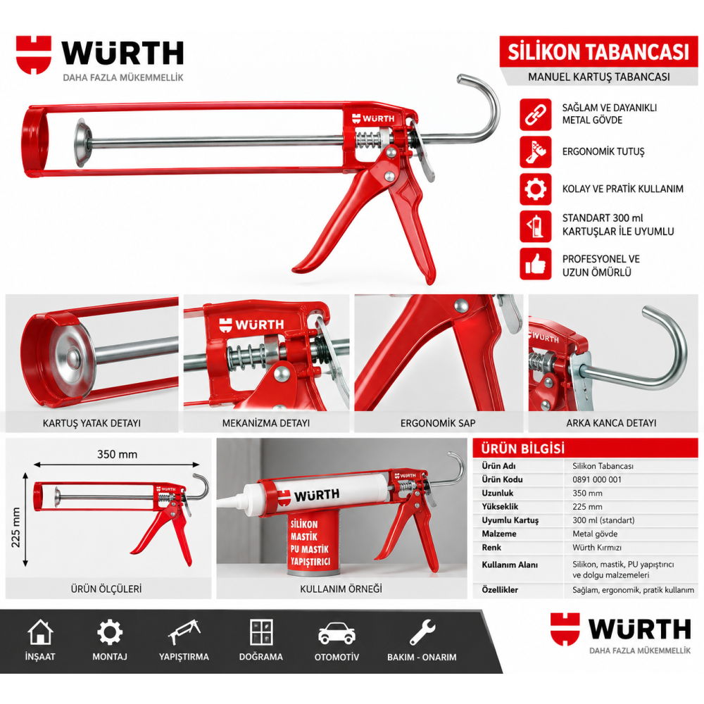 Würth EL ÇALIŞMALI KARTUS TABANCASI ÜNİV310ML