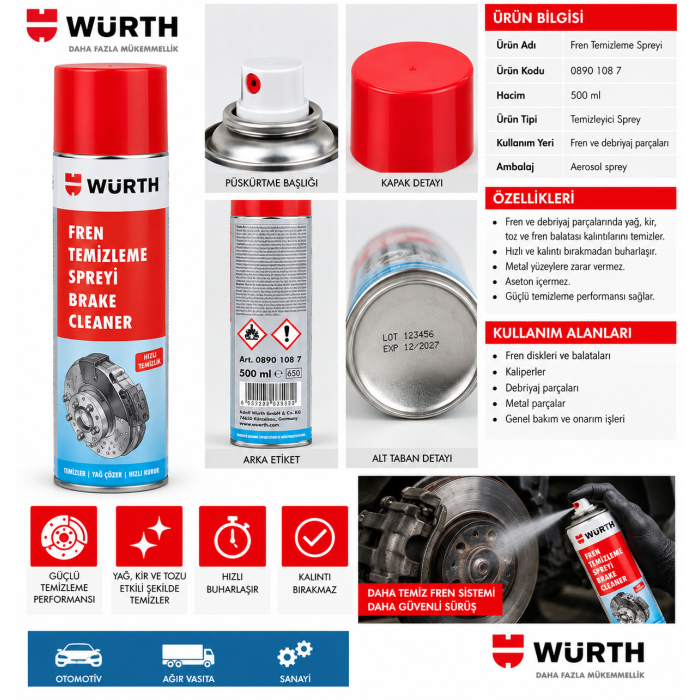 WÜRTH GENEL TEMİZLEME SPREYİ BASIC 500ML   12 ADET