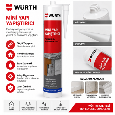 Würth HIGH TACK YAPIŞTIRICI 290 ML-BEYAZ     12 ADET