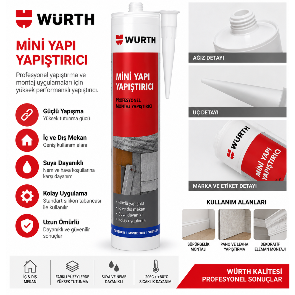 Würth HIGH TACK YAPIŞTIRICI 290 ML-BEYAZ     12 ADET
