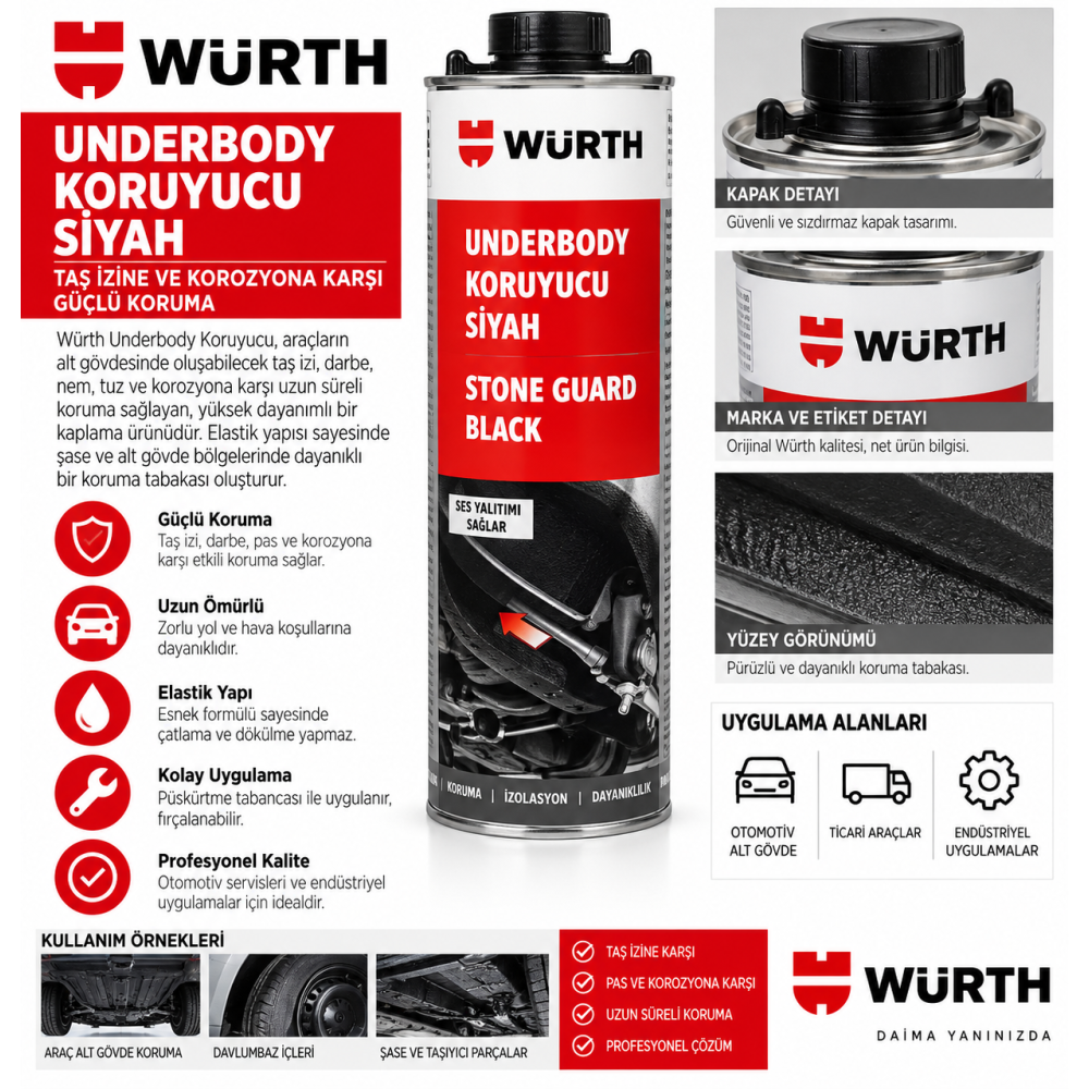 WÜRTH PÜTÜR ALT KORUMA BOYASI SİYAH 1LT   12 ADET